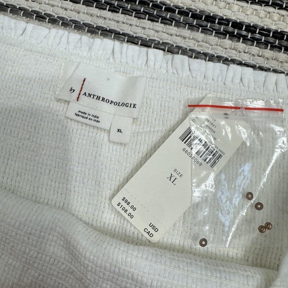 Anthropologie Women's XL White Smocked Embroidered Puff Sleeve Square Neck Top - Picture 8 of 13